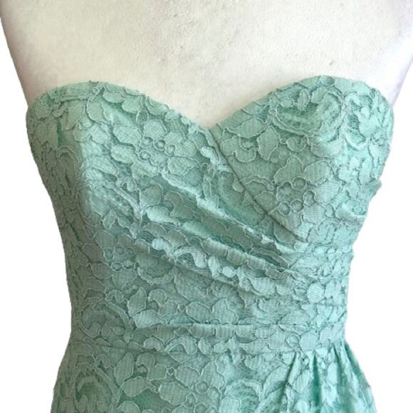 David’s Bridal Dress Mint Green Strapless Lace Gathered Cocktail Size 2 NEW - Picture 3 of 15